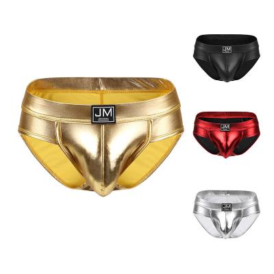 China Antibacterial Shiny Black Leather Underwear Custom Jockmail Brand Men's Briefs for sale