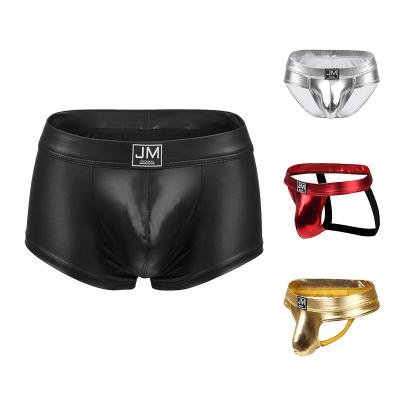 China Jockmail Antibacterial Brand PU Leather Underwear Boxer Shorts Lingerie For Men for sale