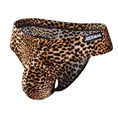 China Antibacterial Jockmail brand printed leopard mini t briefs male thong back sexy men underwear for sale