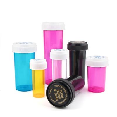 China Pharmaceutical Medicine Pill Packaging Bottle Plastic Reversible Vials With Child Resistant Cap for sale