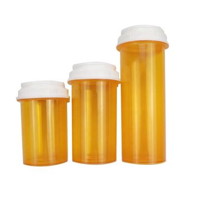 China Medicine 30dr CR Thumb Amber Reversible Caps Plastic Pill Prescription Bottles Capsule Vial for sale