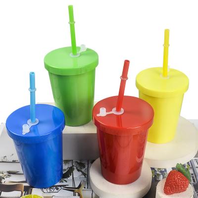 China Sustainable New Arrival 4Sets Toddler Cups BPA Free 12Oz Kids Reusable Plastic Cups With Lids And Straws In 4 Assorted Colors for sale