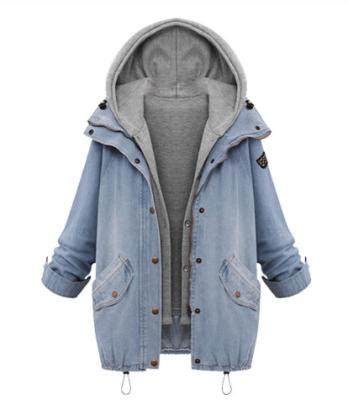 China Women's Fashion Light Blue Tracksuit 2 Hooded Oversized Casual Basic Coats Set Two Piece Breathable Denim M-6xl for sale