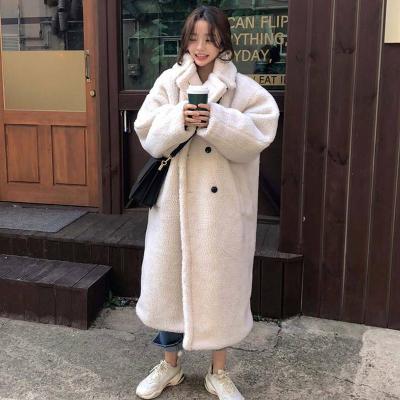 China Other 2021 Winter Women Casual Lamb Fleece Long Fur Coat Solid Sleeve Turn Down Collar Long Teddy Coat Outerwear for sale