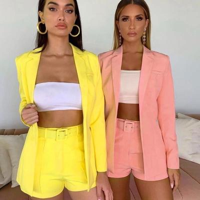 China Anti-wrinkle 2021 ladies casual and shorts lady's business suits elegant short pants suit for women for sale