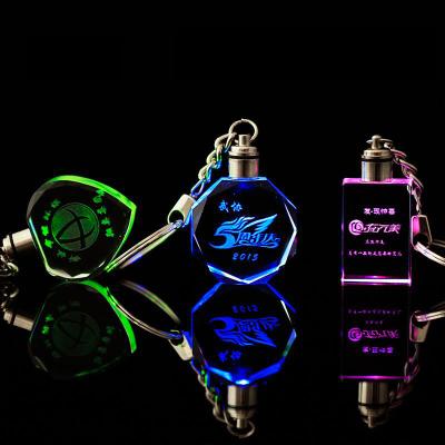 China Crystal Hot Sale Octagonal LED Luminous Key Chain Luminous Premium Bag Color Crystal Engraved Keychain Accessories Car for sale