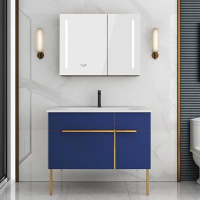 China Wall Mounted Modern Home Bathroom Cabinet With Mirror Bathroom Cabinet 14cm Deep Basin With Quick Drain Solid Wood Bathroom Cabinet for sale