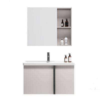 China 2021 Silver Luxury Modern Outdoor Solid Wood Mirror Simple Bathroom Vanities With Ceramic Plunge Basin for sale