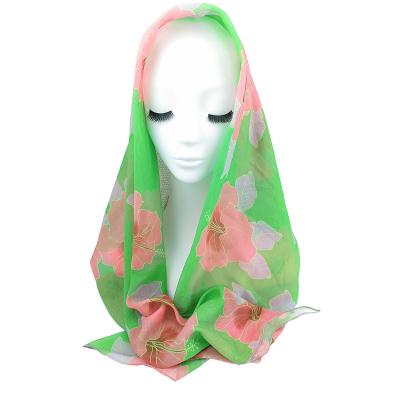 China Polyester Factory Supply Veil Breathable Headwear Scarf Islamic Hijab Fabric Floral Printed Fancy Scarf for sale