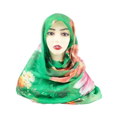 China Polyester Fashion Design Women Head Cover Flower And Veil Daisy Floral Printed High Twist Hijab For Muslim Ladies for sale