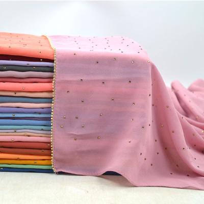 China Dubai Chiffon Tudung Bawal Wholesale Pearl Chiffon Factory Arabic Diamond Scarf Chain Premium For Muslim Women for sale