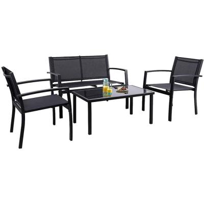 China Modern Outdoor Patio Furniture Bistros Set 4 Pieces Black Modern Bistro Set With Loveseat Tea Table For Home Lawn Balcony for sale