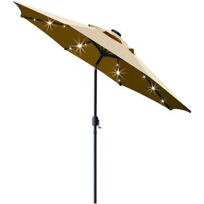 China Modern 24 LED Sun Parasols Light 9ft Solar Umbrellas With 8 Rods / Tilt Adjustment And Crank Lift System for sale