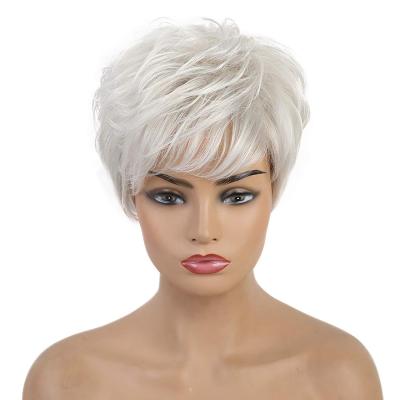 China Wholesale High Temperature Fiber Gray Short Synthetic Silver Wig For Man And Woman for sale