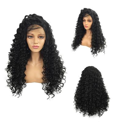 China Black Water Wave Water Wave Front Lace Wig High Temperature Fiber For Black Woman for sale