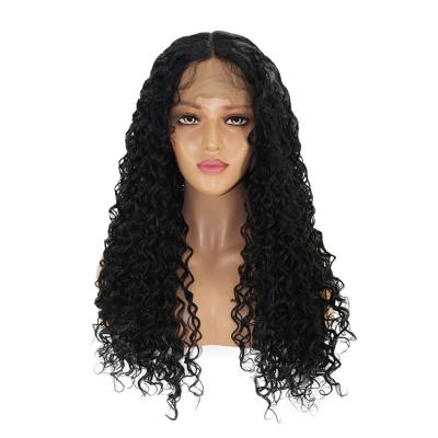 China Water Wave 24 Inch Long Black Hair Water Wave Heat Resistant Synthetic Hair Lace Front Wig for sale