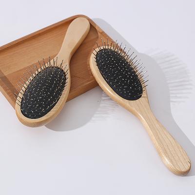 China Wholesale Waterproof Round Wooden Detangling Hair Brush With Metal Pins for sale