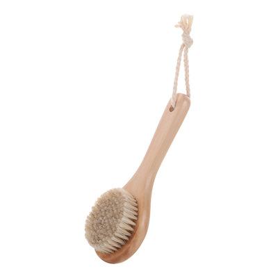 China Long Handle Blood Body Massage Wooden Exfoliate Long Trigger Handle Stiffens Wet&Dry Bath Brush for sale