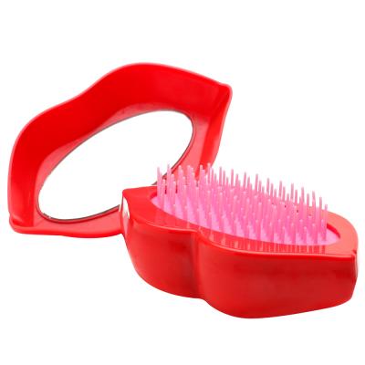 China Salon Fashion Home Lip Paint Portable Plastic Comb With Mirror Small Hair Brush Detangling Hair Brush Set for sale