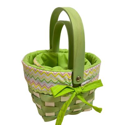 China Sustainable Green Round Shape With Three-color Fabric Life Handle Wavy Liner Shopping Basket for sale