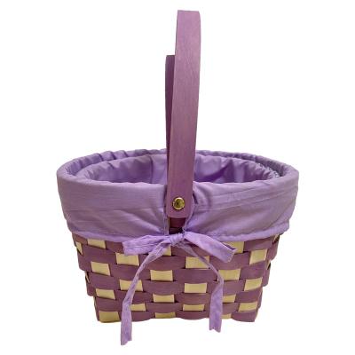 China Two Tone Color Viable Round Shape With Pink-Purple Wavy Lining Handle Living Shopping Basket for sale