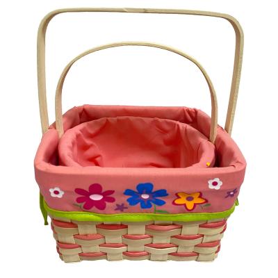 China Sustainable Square Two Color Inter-color With Woven Rose Calico Basket With Live Handles for sale