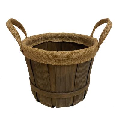 China Drinks / Food Round Cambric Barrel With Two Wooden Ears Baskets Wholesale Picnic Basket for sale