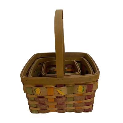 China Sustainable Maple Leaf Wooden Hamper Square Printed Wooden Laundry Hamper for sale