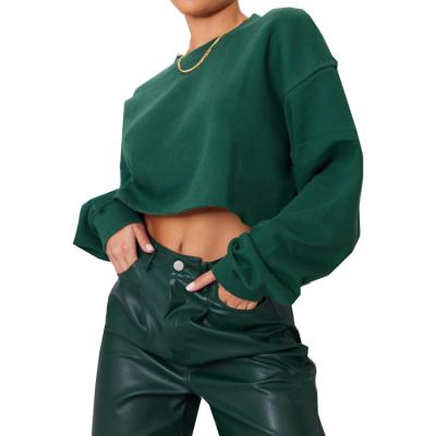 China Dark Green Anti-wrinkle Anti-wrinkle Long Sleeve Oversized Cropped Sweatshirt For Women Latest for sale