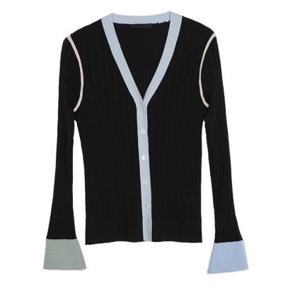 China Breathable V-Neckline Edge Contrast Cardigan Women's Breathable Cardigan for sale