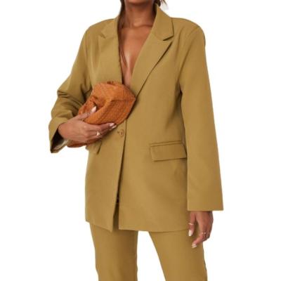 China 2021 viable OEM custom plus size office lady button closure classic solid color belt women blazer adjustable coat for sale