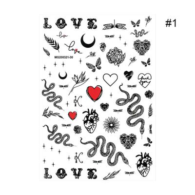 China HBS Snake Nail Art Designs 3D White Black Snake Love Heart Sticker Decals For Nail Art Decoration for sale