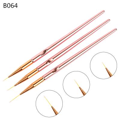 China NAIL Good Quality 3pcs/set Rose Gold Nail Art Line Painting Brushes with Metal Handle for DIY Drawing Pen B064 for sale