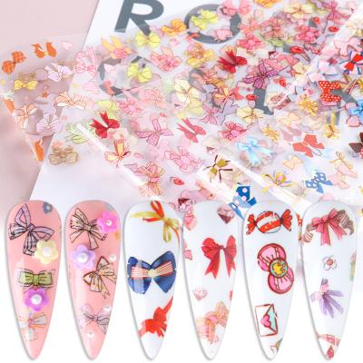 China Nail Art Decoration NS1001 Nail Art Designs Valentine's Day Colorful Bow Candy Flower Transfer Foil Stickers For Nail Art Decoration for sale