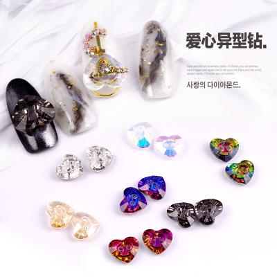 China ND276 Heart Nail Art Rhinestone Love Heart Shaped Diamond Jewelry For Nail Art Designs Colorful Flat Back Decoration for sale