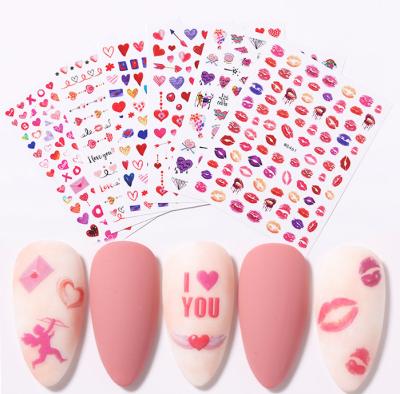 China Valentine NS20 Nail Art Designs Valentine's Day Red Romantic Love Heart Lips Sticker Decals For Nail Art Decoration for sale