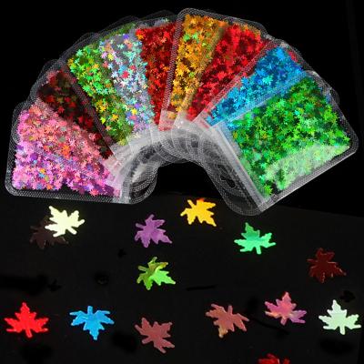 China NGP112 Maple Leaf Nail Art Designs 2G Colorful Holographic Maple Leaf Sequins For Nail Art Decoration for sale