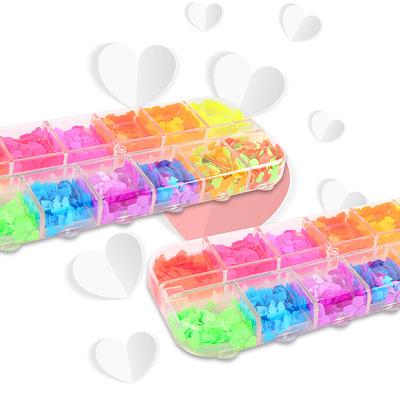 China Fluorescence Heart NS714 Nail Art Designs 12 Grids Fluorescence Neon Colors Love Heart Glitter For Nail Art Decoration for sale