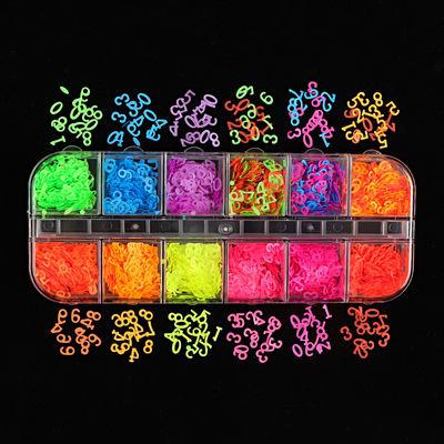 China Fluorescence Numbers NS711 Nail Art Designs 12 Grids Fluorescence Neon Colors Numbers Mix Glitter For Nail Art Decoration for sale