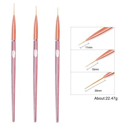 China NP281 Rose Gold Nail Art Brush Set 3Pcs Rose Gold Handle Painting Draw Lines Cut Out Pen Brush For Nail Tool for sale