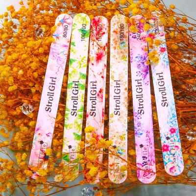 China Printing Nail Files NP463 5pcs Block Sanding Manicure Polishing Flower Pattern Side Pad Colorful Double Nail Scrub File For Manicure for sale