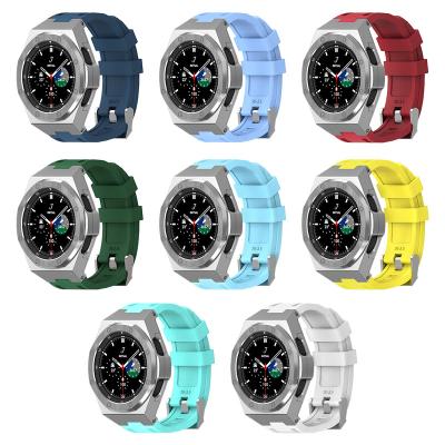 China HUALIMEI Zinc Alloy Rugged Case with Strap for Samsung Galaxy Watch4 Classic 46mm Military Protective Metal Bumper Cover with Glass Screen for sale