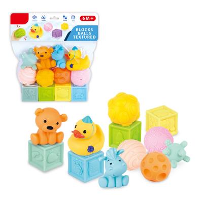 China Cartoon Block 12 PCS Baby Soft Animal Silicone Stacking Toy Soft Rubber Building Blocks Set Early Education Squeeze Toy for sale