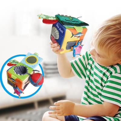 China Colorful Baby Cloth Cube Activity Cube Plush Early Education Toys Infant Soft Cloth Cube Foam Grab and Stack Plush Toy for sale