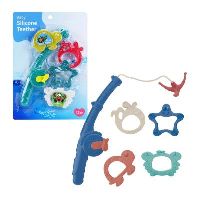 China Hot Sale Cartoon Kids Bath Toys Set Funny Animal Baby Peach Teether Bath Set For Kids Baby Soothing Toy for sale