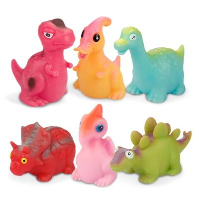 China Cartoon Light Up Colorful Animal Bath Toys Glow Dinosaur Bath Squirters Toys Set Floating Rubber Dinosaur Bath Toy for sale