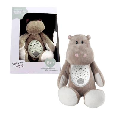 China Hippo Toy Animal Stuffed Plush Baby Toys Baby Night Light Moon Star Projector Doll Baby Comfort Soothing Toy for sale