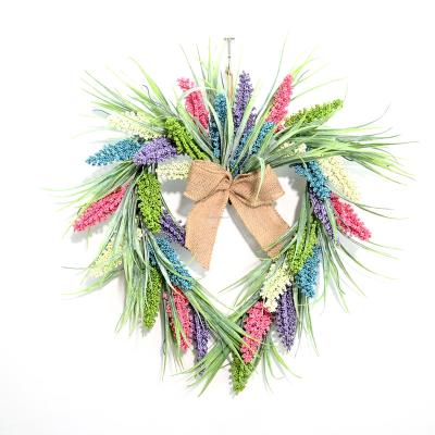 China Naturalistic 16 Inch Colored Lavender Onion Grass Wire Heart Shape Wreath For Valentines Day Gifts for sale