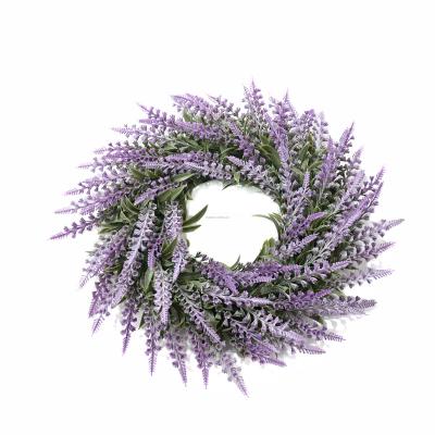 China Naturalistic 15 Inch Faux Lavender Wreaths Farmhouse Welcome Door Wreath Spring Summer Hanging Wall Window Decor Artificial Flowers for sale