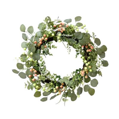 China Classic 22 Inch Artificial Eucalyptus Leaf Wreath Window Decorations Berry Round Wreath Greenery Outdoor Ornaments for sale